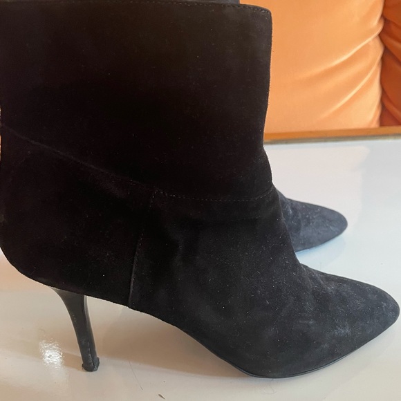 Black Suede Ankle Heel Booties - Heeled Boots with Zipper for Going Out - Picture 8 of 13